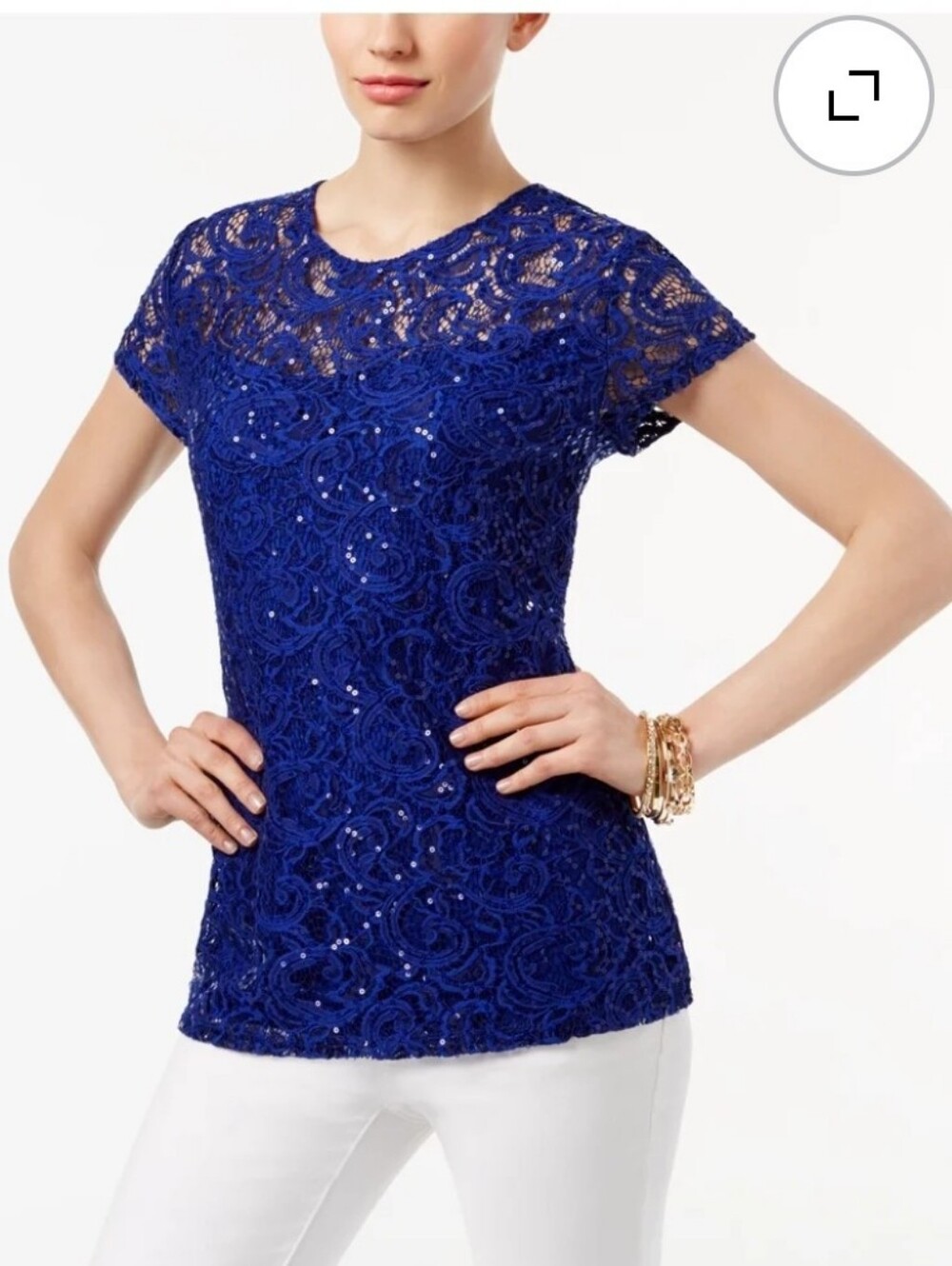 🔥NWT INC Int'l Concepts Blue Lace/Sequin Top w/built-in Cami Size Medium